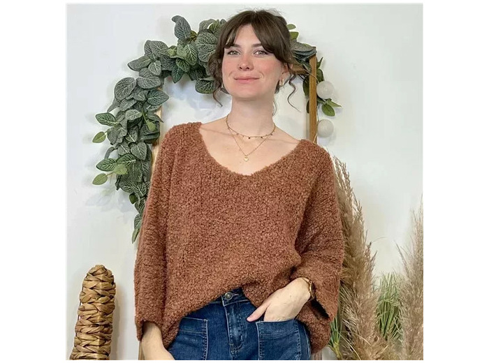 K064- Pull Oversize Maille Bouclette 🇮🇹 (rouille)