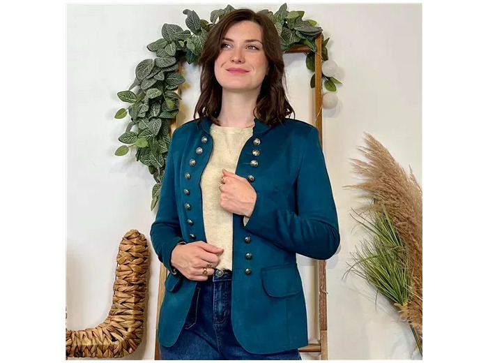 K068- Blazer Suédine Officier (T36-T44) 🇮🇹 (bleu canard)