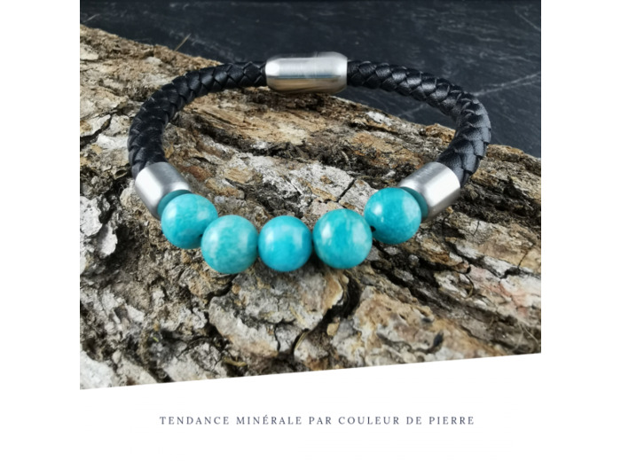 Bracelet Homme Cuir Simple Amazonite