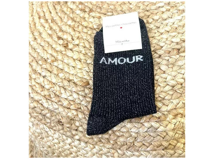 V329- Chaussettes paillettes "Amour" (noir)