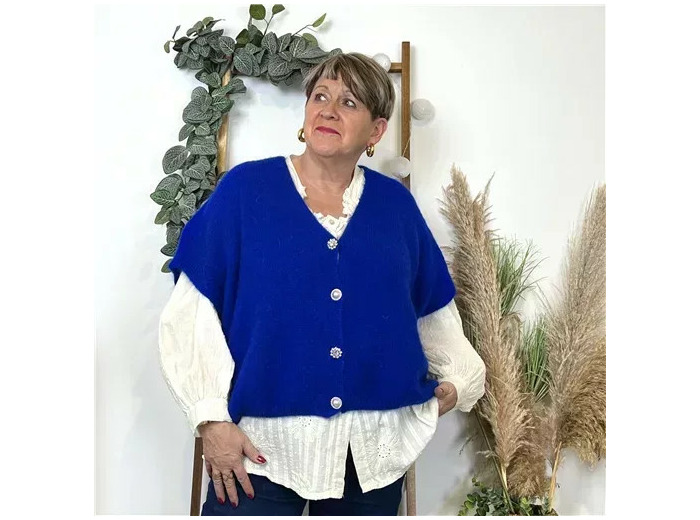Z143- Gilet boutons fantaisies (Gu) (bleu royal)