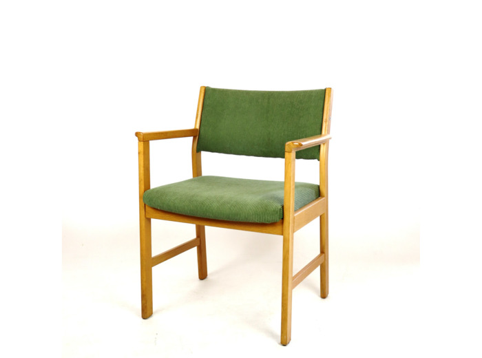 Fauteuil en chêne et velours années 60