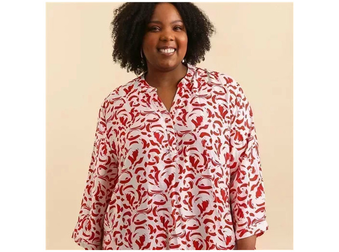 Z796- Blouse Curvy Manches 3/4  (T54-T58) (rouge)