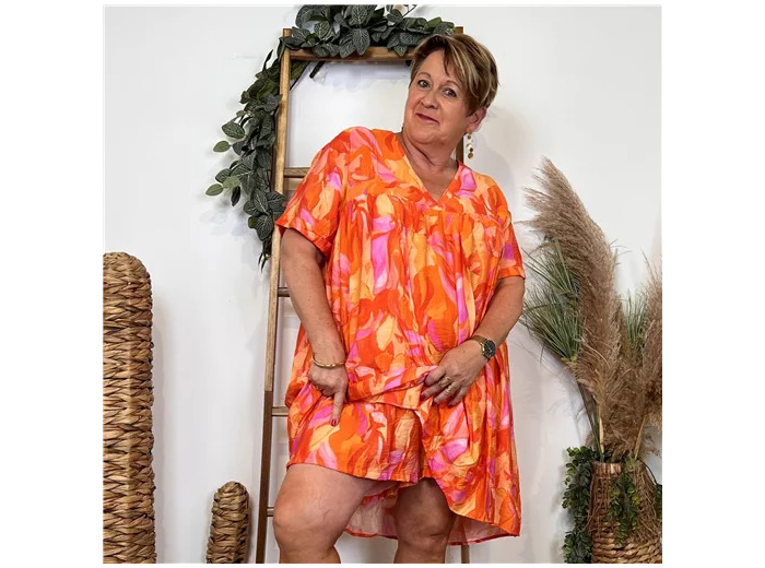 K191- Robe-Short Imprimée (T40-T48) (orange)