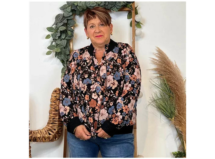 K103- Bomber By One imprimé Floral (T40-T48) (noir)