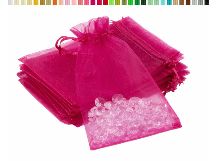 Lot de10 sacs en organza a nouer 7x9 cm pour bijoux framboise