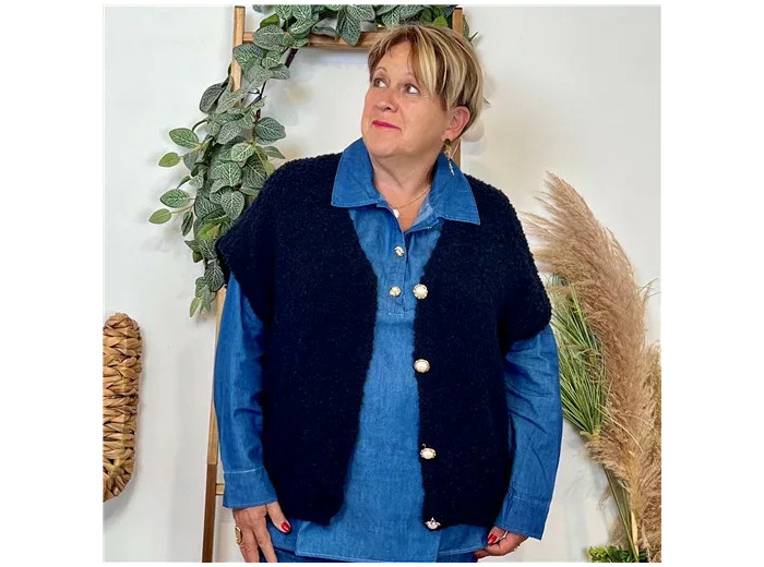 K128- Gilet bouclette sans manches (Tu) (marine)
