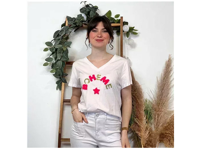 K437- T-shirt Bohême ⭐ (T36-T40) (blanc)
