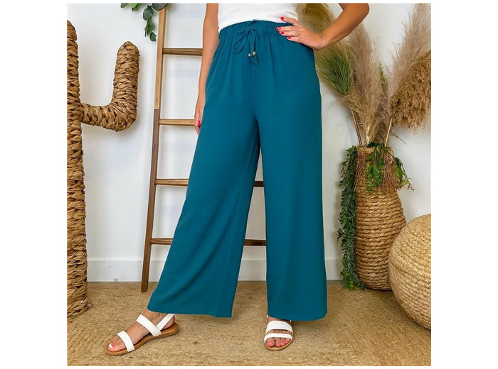 L761- Pantalon flou large 1er PRIX (Tu) (bleu canard)