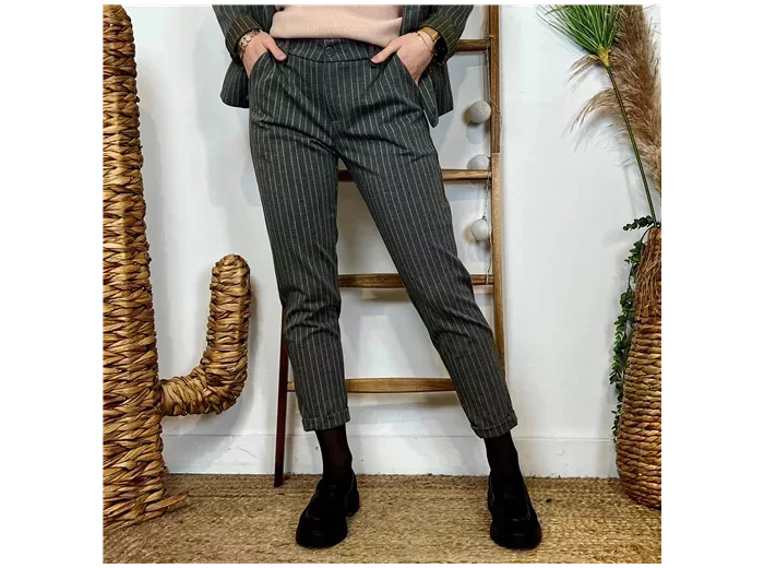 K784- Pantalon rayé (T36-T42) (gris)