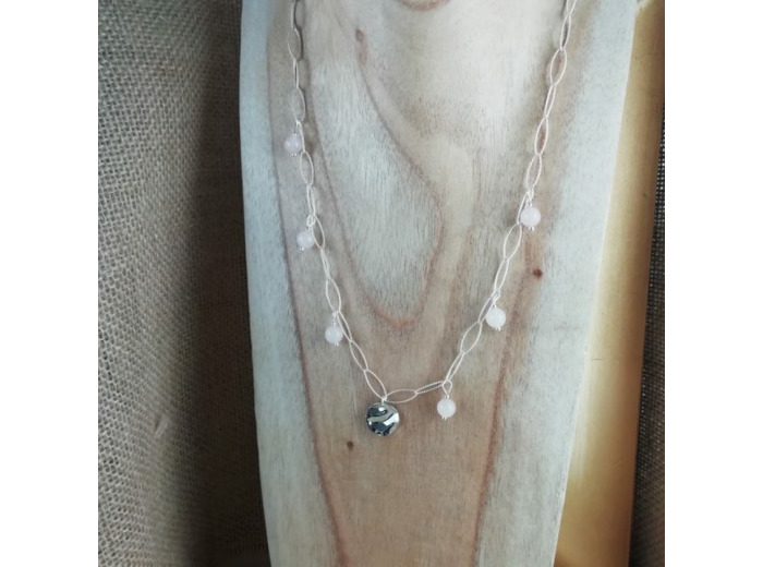Collier Argent Quartz rose