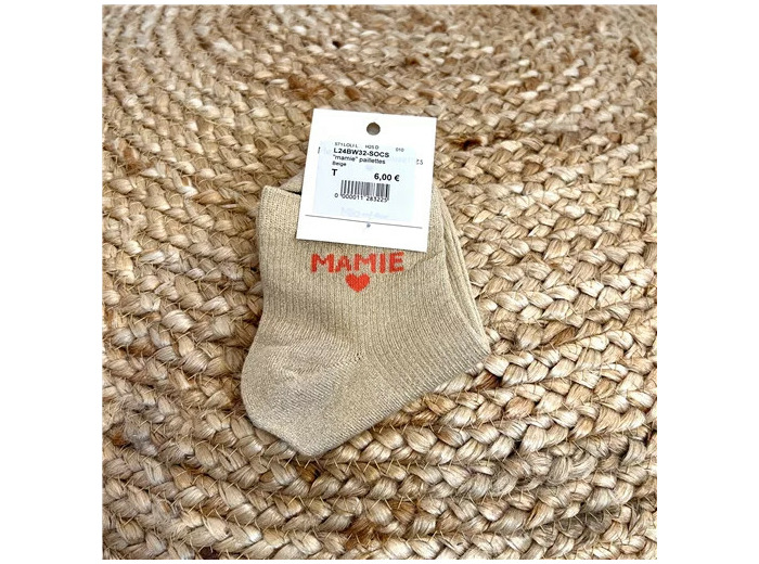 V328- Chaussettes paillettes "Mamie" (beige)
