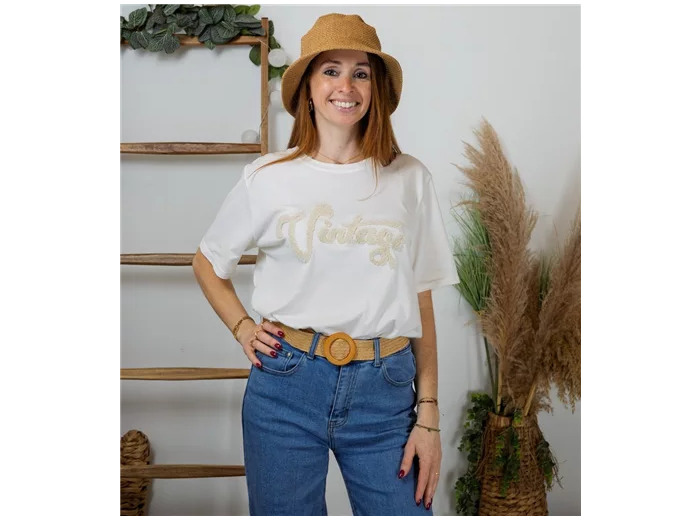 K406- T-shirt Vintage (Tu) (beige)