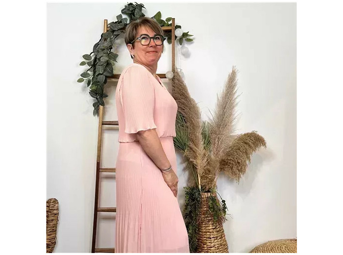 K321- Robe Plissée unie (TU) 🇮🇹 (rose poudré)