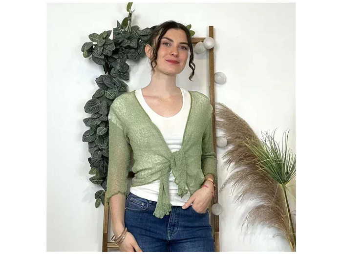 L541- Gilet ajouré à nouer Coline (Tu) (vert)
