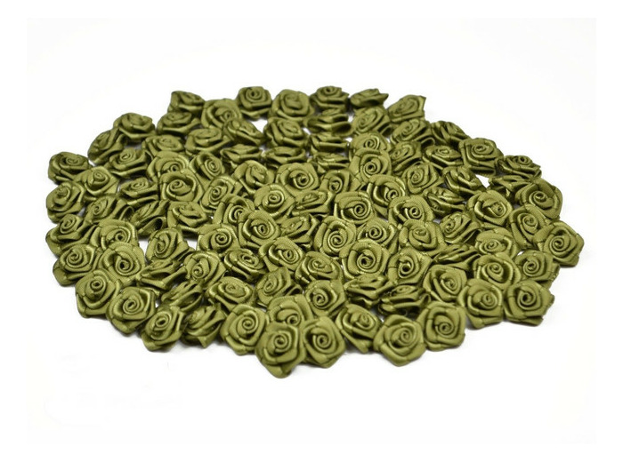 Sachet de 20 petites rose en satin 15 mm VERT OLIVE 563
