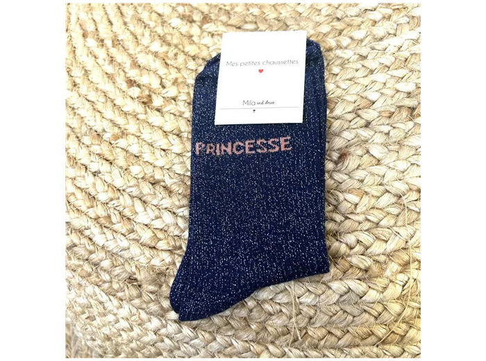 V321- Chaussettes paillettes "Princesse" (marine)