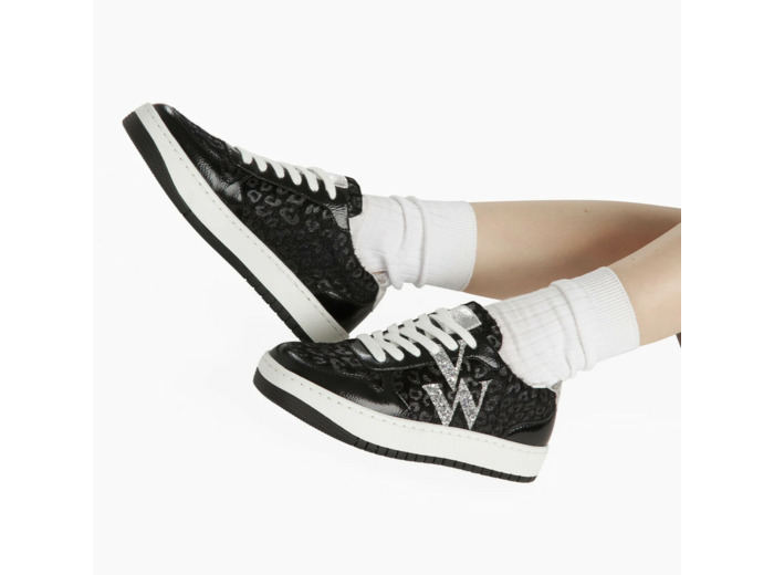 Baskets monogramme Léopard noir à lacets - Kasia -Vanessa Wu