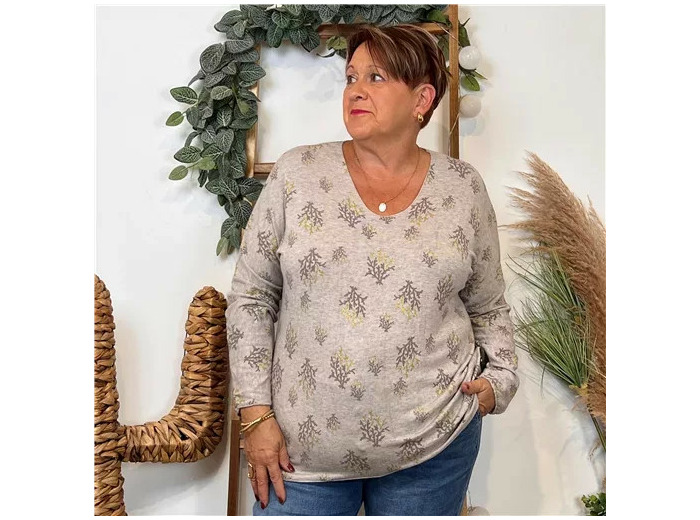Z128. Pull imprimé "Coraux" (GT) 🇮🇹 (beige)