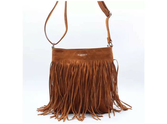 P395- Sac à franges aspect Daim Flora & Co (camel)