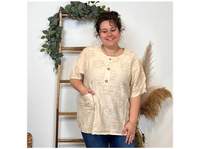 Z769- Tunique Christy Marguerites (T44-T52) (beige)
