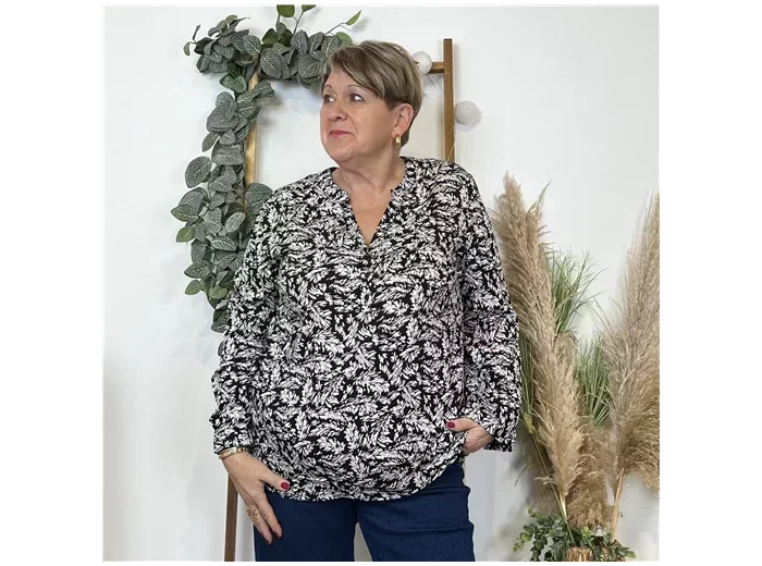 k821- Blouse Feuillage Christy (T44-T52) (noir)