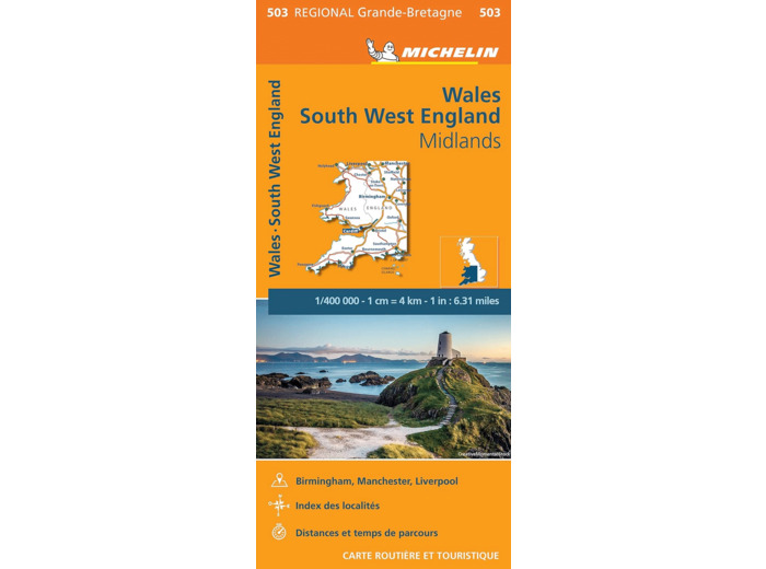 CARTE REGIONALE ANGLETERRE SUD-OUEST, MIDLANDS, PAYS DE GALLES
