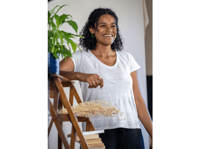 T shirt en lin femme - blanc - col V