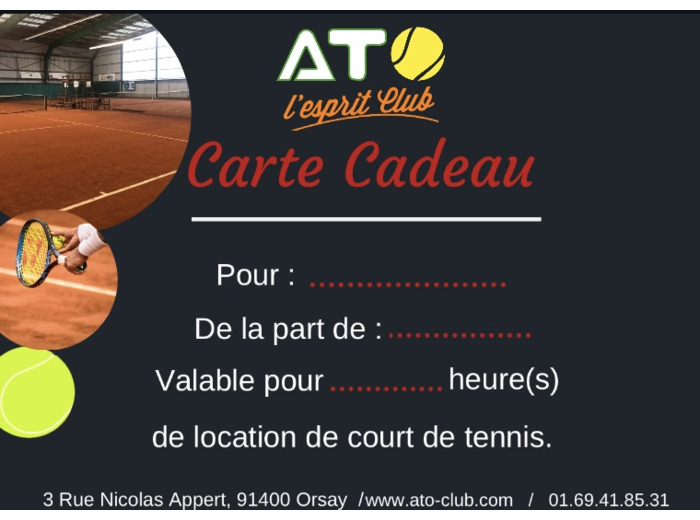 CARTE CADEAU LOCATION COURT de TENNIS