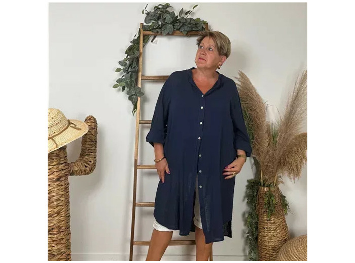 Z305- Chemise Coton Curvy 🇮🇹 (marine)