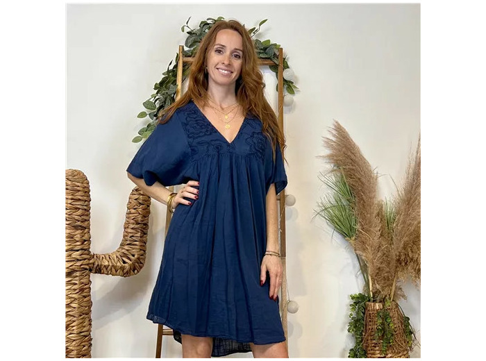K145- Robe coton et broderie (Tu) 🇮🇹 (marine)