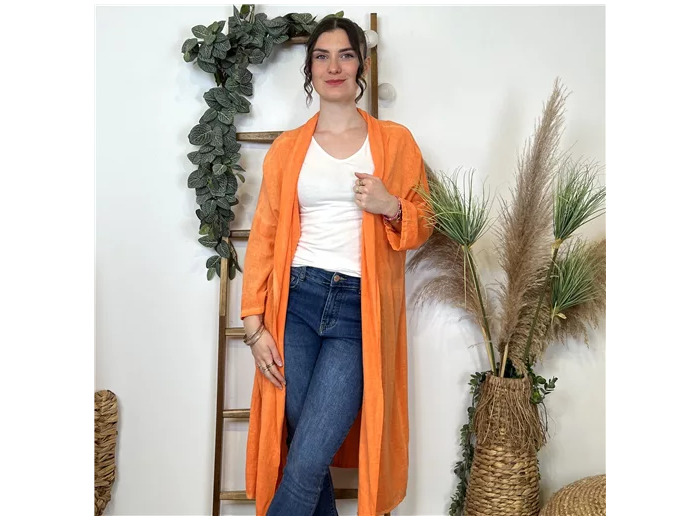 L350- Gilet Long lin/coton (Tu) (orange)