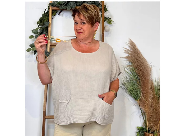 K196- Tunique coton & collier (Tu) 🇮🇹 (beige)