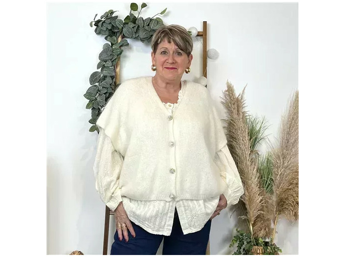 Z143- Gilet boutons fantaisies (Gu) (ecru)