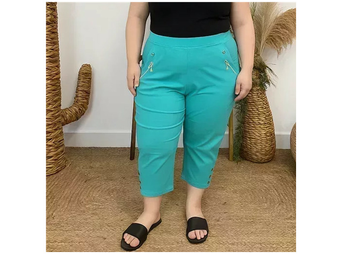 T581- Pantacourt stretch uni JST (T38-T52) (vert clair)