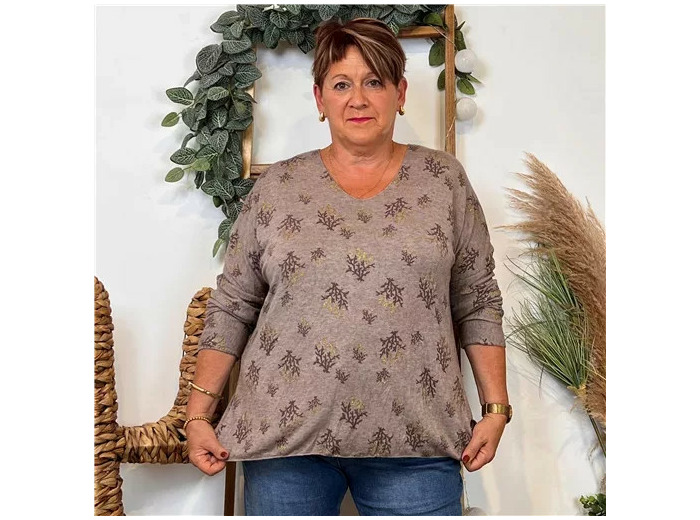 Z128. Pull imprimé "Coraux" (GT) 🇮🇹 (taupe)