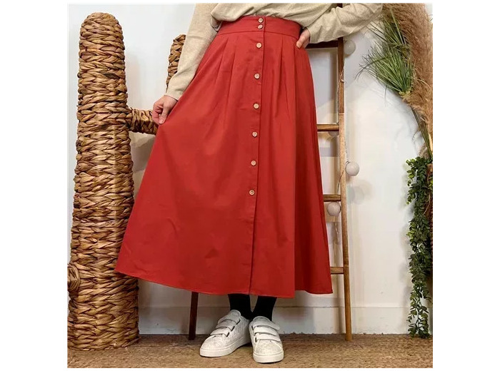 M046- Jupe boutonnée "Maëlle" (T36-T38) (rouille)