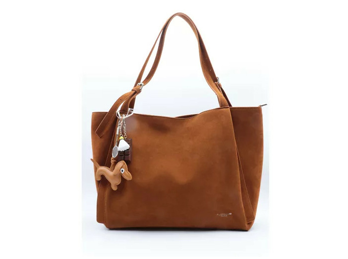 P401-Sac Shopping aspect daim Flora & Co (camel)