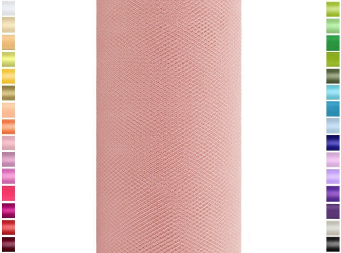 Tulle fin et souple colori vieux rose de 15 cm de large et 9 m de long vendu en rouleau