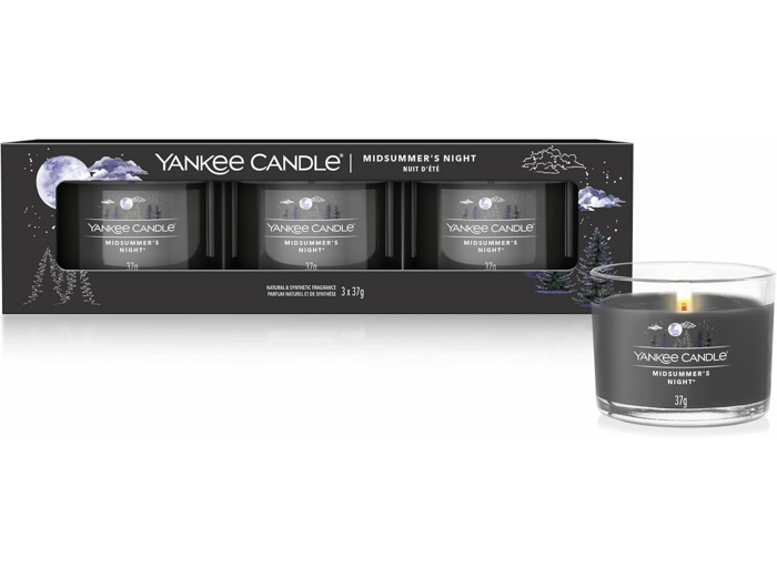 Yankee Candle coffret cadeau de bougies parfumées , Bougies votives remplies « Nuit d'été » , Mélange de cires de soja , Lot de 3