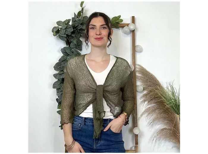 L541- Gilet ajouré à nouer Coline (Tu) (kaki)