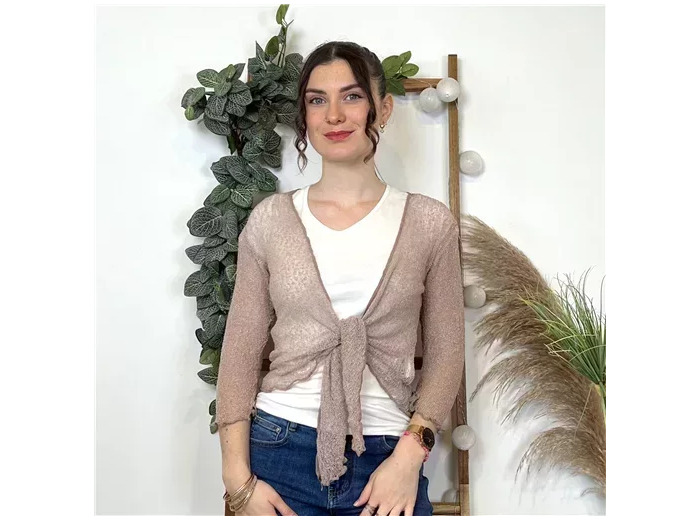 K541- Gilet ajouré à nouer Coline (Tu) (beige)