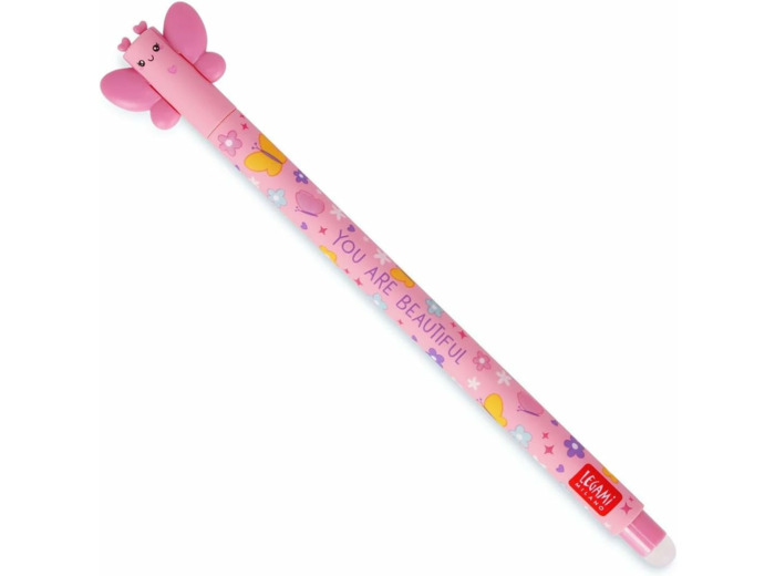 LEGAMI Butterfly - Stylo gel effaçable à bille à l'extrémité pour enlever l'encre sans abîmer la feuille - Encre rose sensible à la température - Pointe de 0,7 mm de diamètre