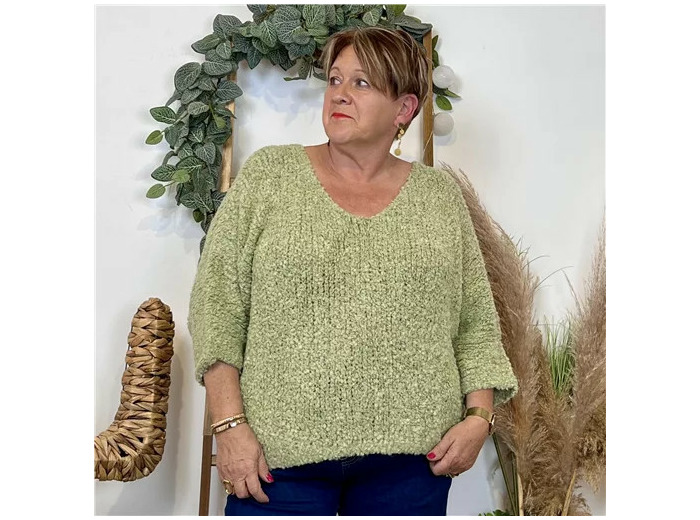 K064- Pull Oversize Maille Bouclette 🇮🇹 (vert céladon)