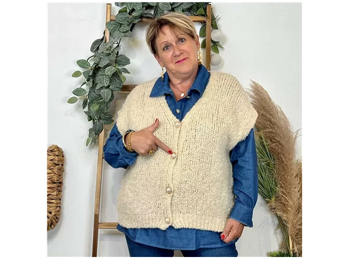 K128- Gilet bouclette sans manches (Tu) (beige)