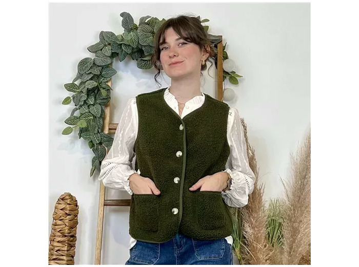 K021- Gilet sans manche moutonné (T36-T40) (kaki)