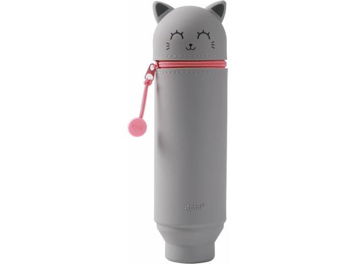 I-TOTAL® - Trousse en Silicone Souple pour l'École, Extensible avec Forme Profilée Grey Cat