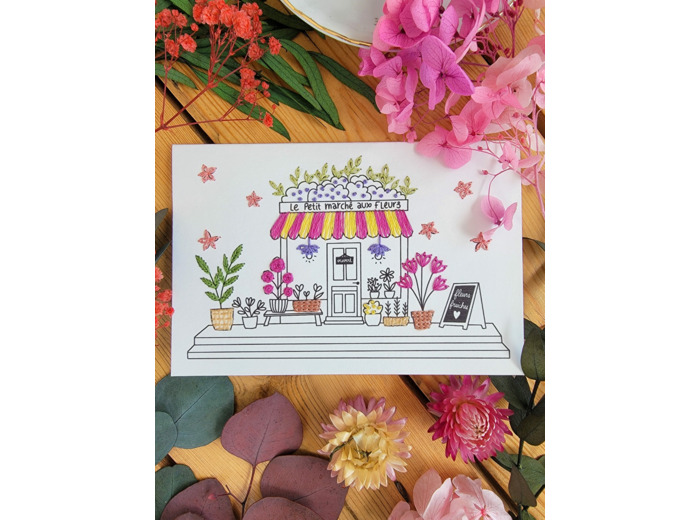 Carte à broder - Le petit marché aux fleurs