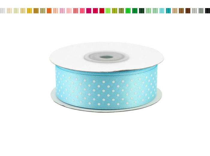 Ruban satin a pois 25mm de large 25m de long Bleu ciel