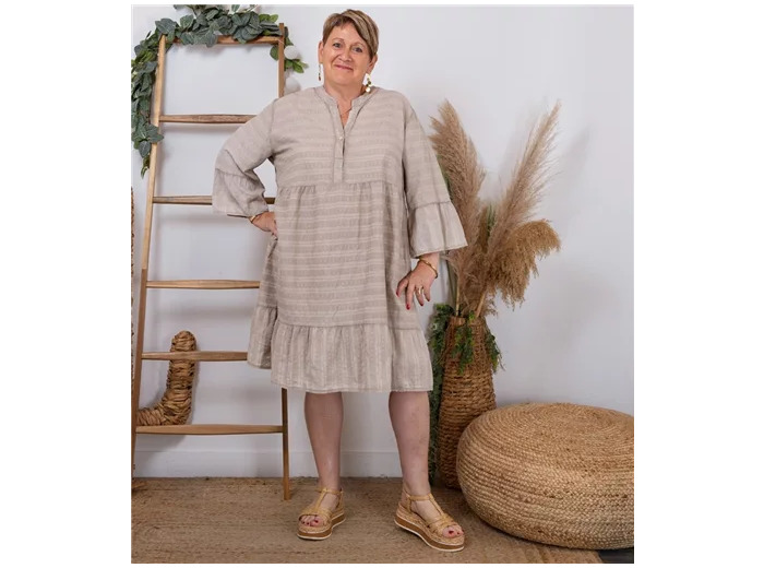 K507- Robe coton délavé C'Mélodie (taupe)